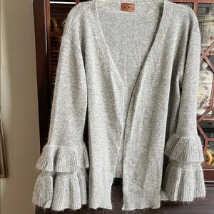 POL Light Gray Cardigan Ruffle Bell Sleeve M